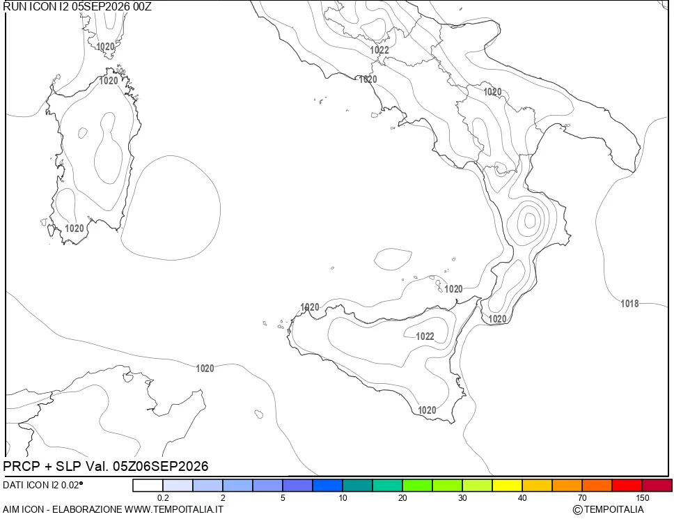 mappa Precipitazioni e pressione SLM