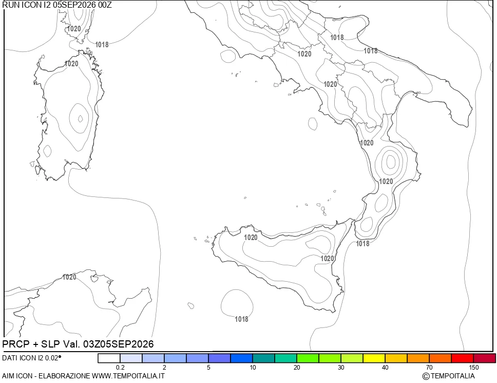 mappa Precipitazioni e pressione SLM