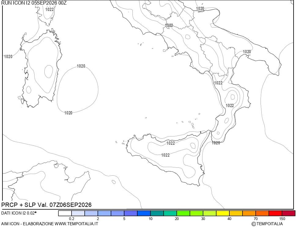 mappa Precipitazioni e pressione SLM