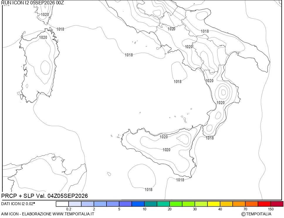 mappa Precipitazioni e pressione SLM