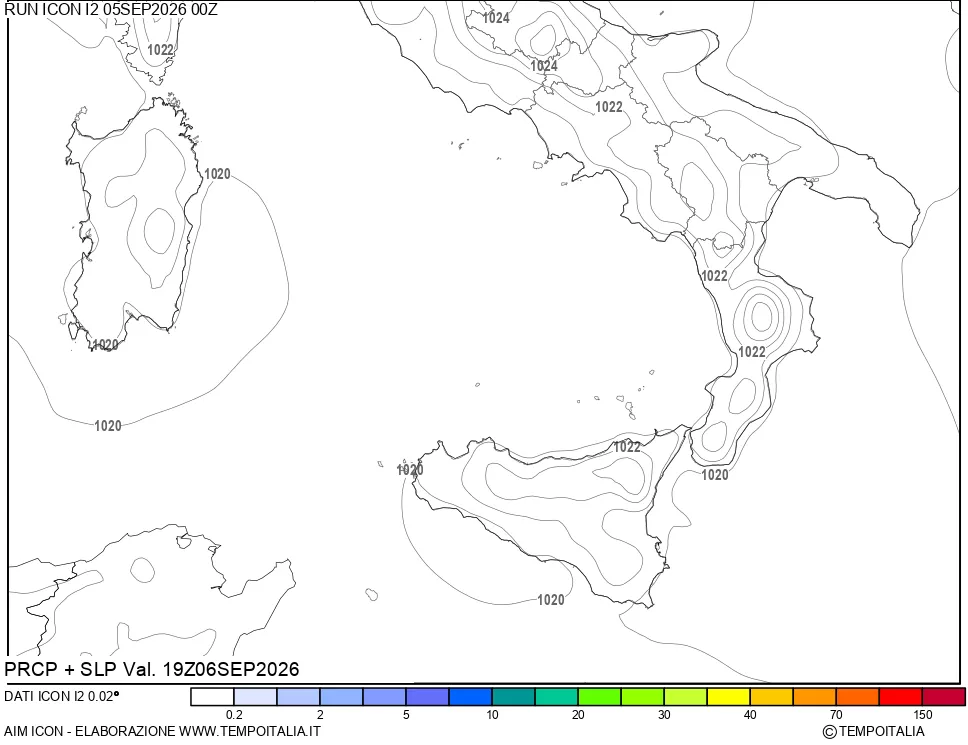 mappa Precipitazioni e pressione SLM