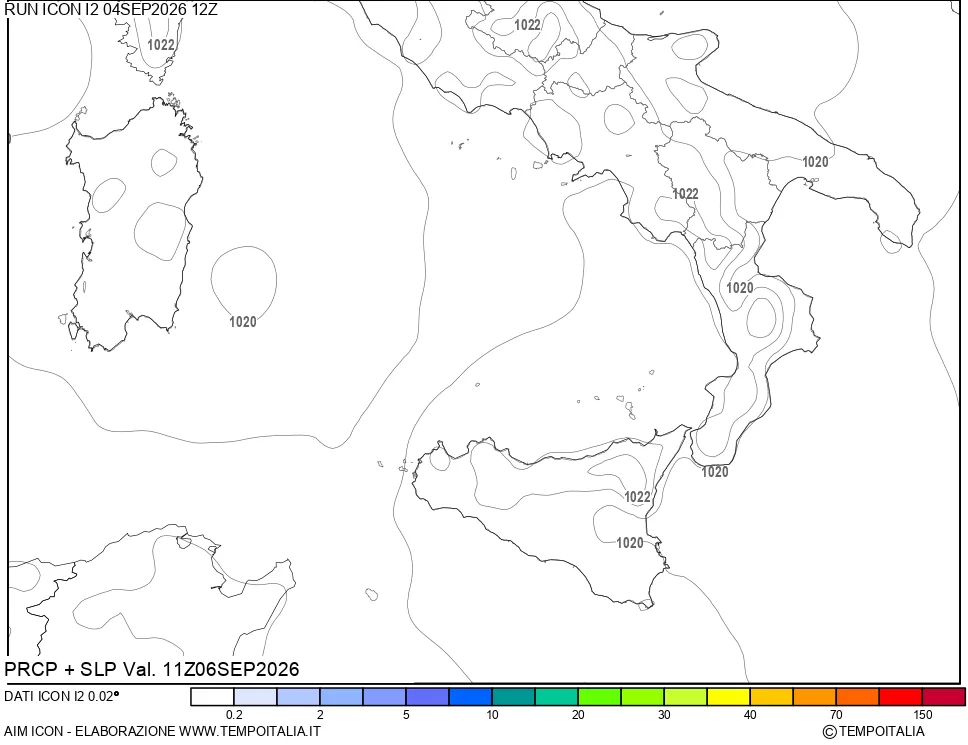 mappa Precipitazioni e pressione SLM