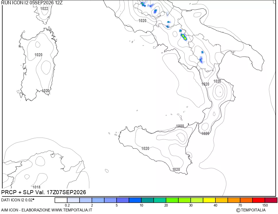 mappa Precipitazioni e pressione SLM