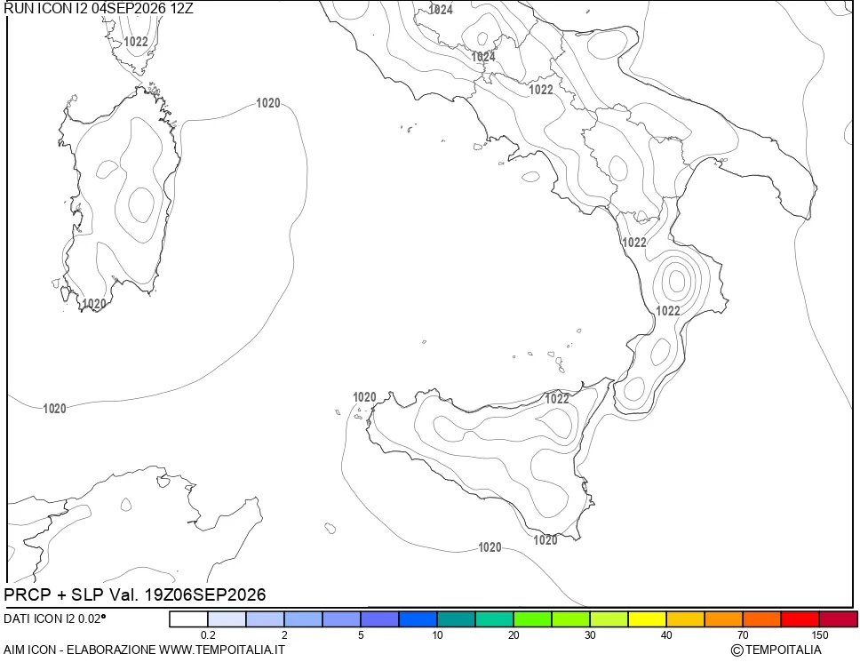 mappa Precipitazioni e pressione SLM