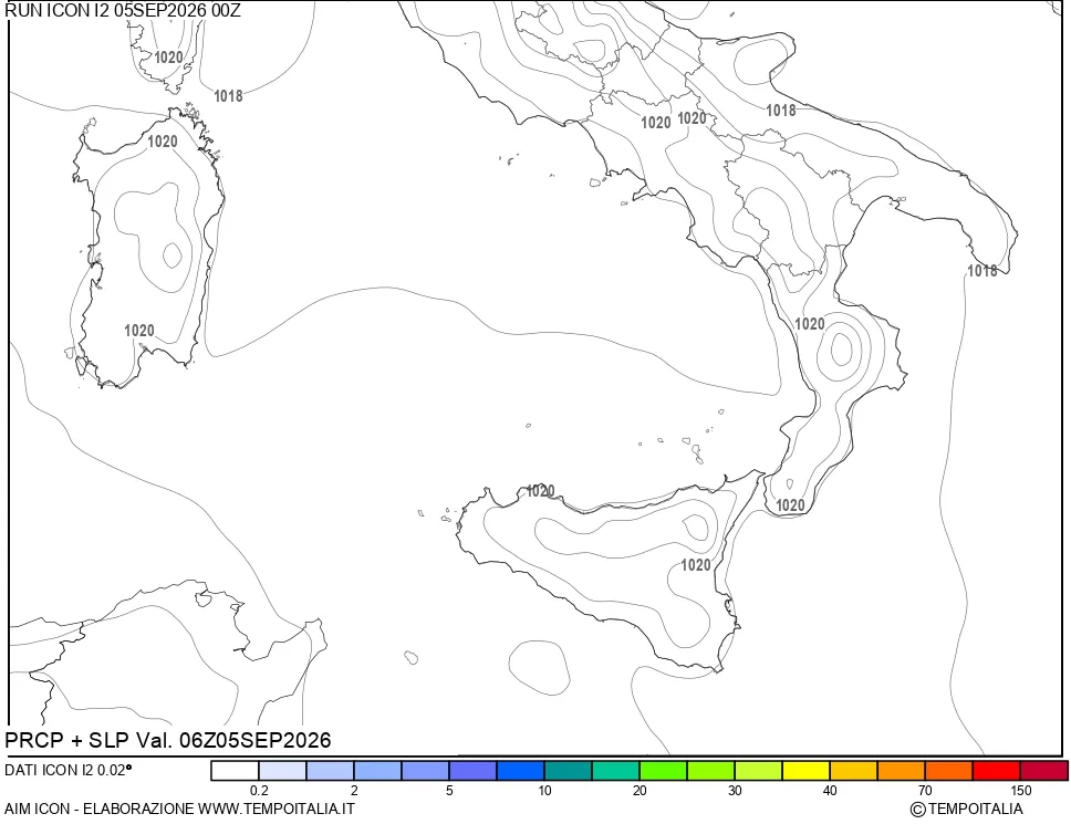 mappa Precipitazioni e pressione SLM