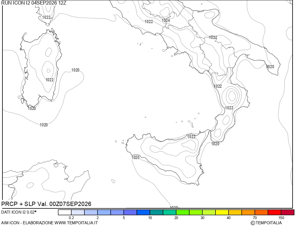 mappa Precipitazioni e pressione SLM