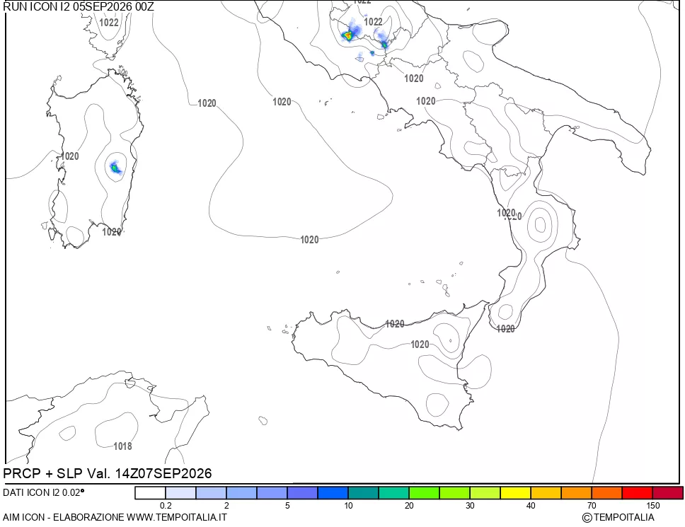 mappa Precipitazioni e pressione SLM