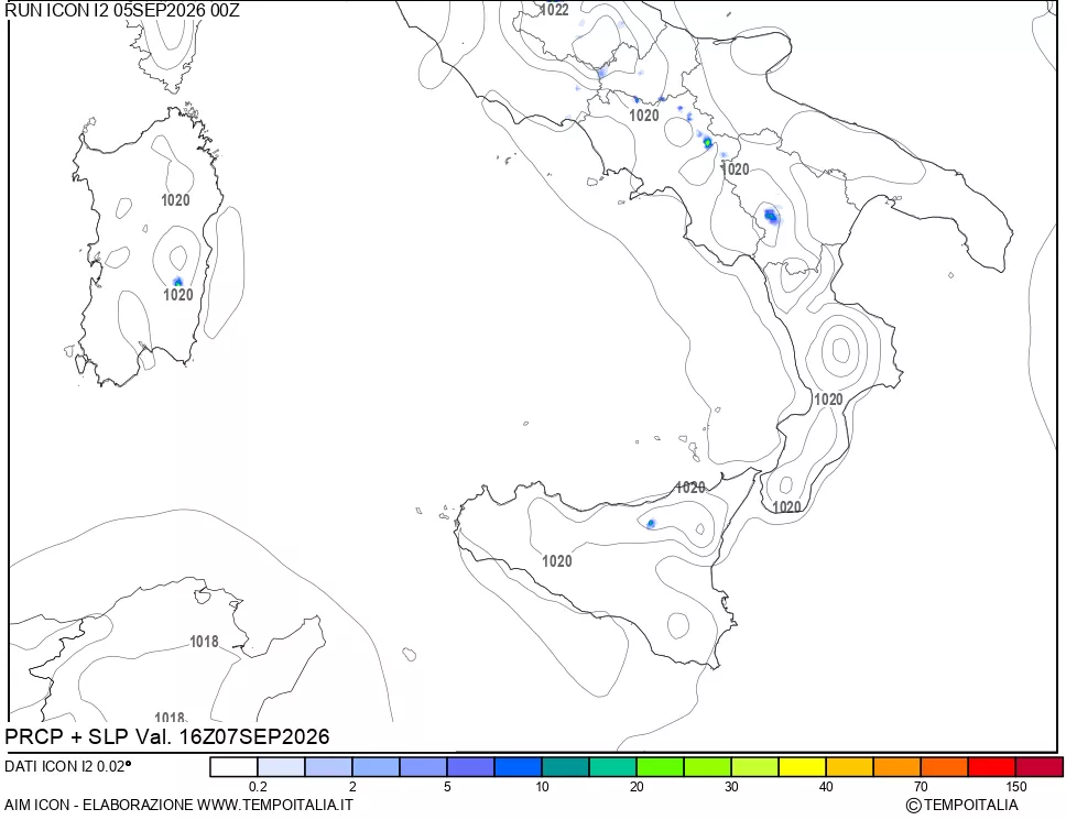 mappa Precipitazioni e pressione SLM