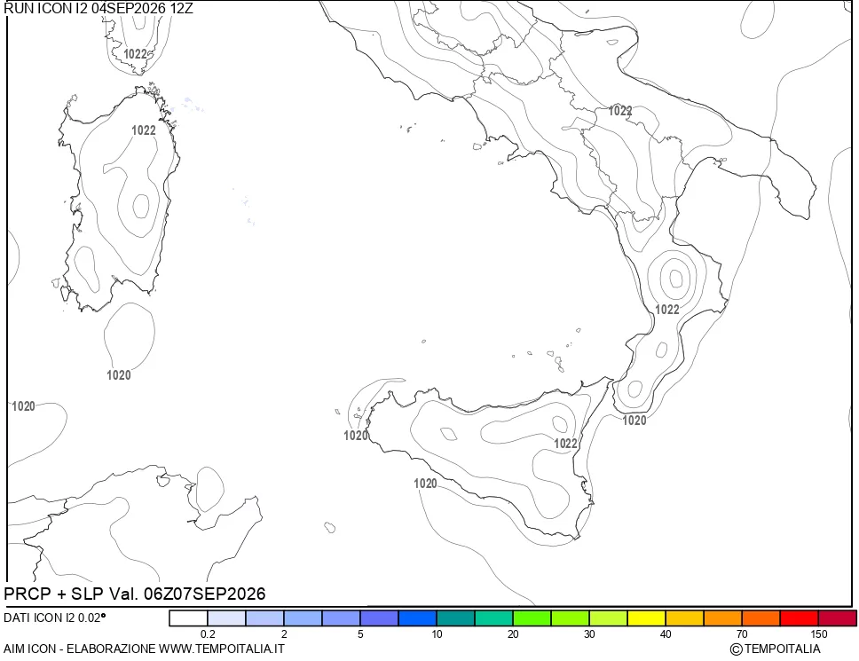 mappa Precipitazioni e pressione SLM
