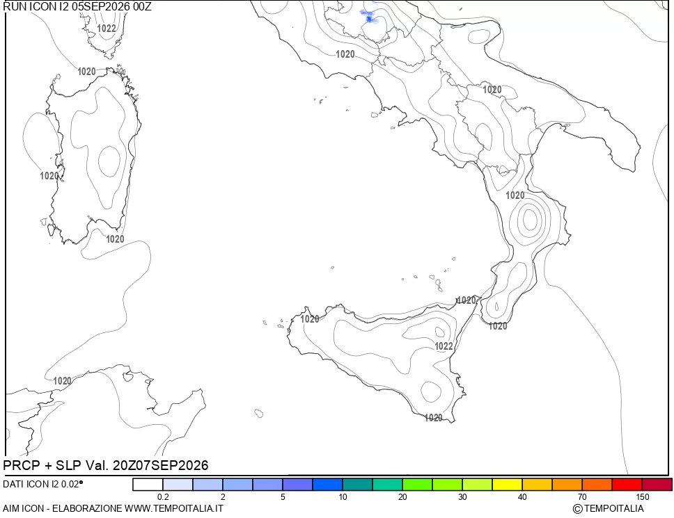 mappa Precipitazioni e pressione SLM