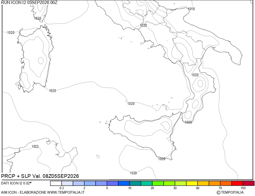 mappa Precipitazioni e pressione SLM