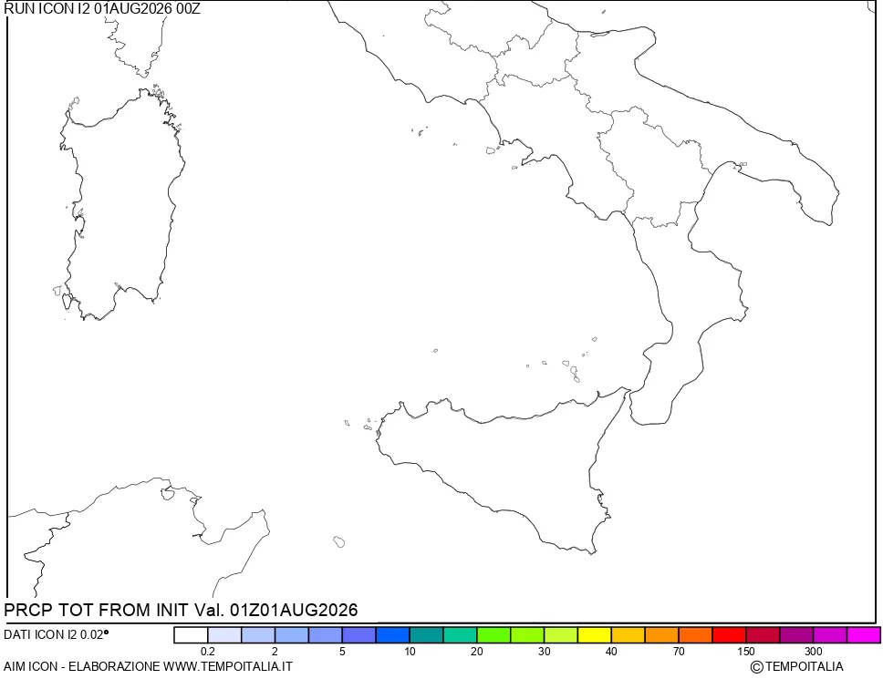 mappa Precipitazioni totali dal primo giorno