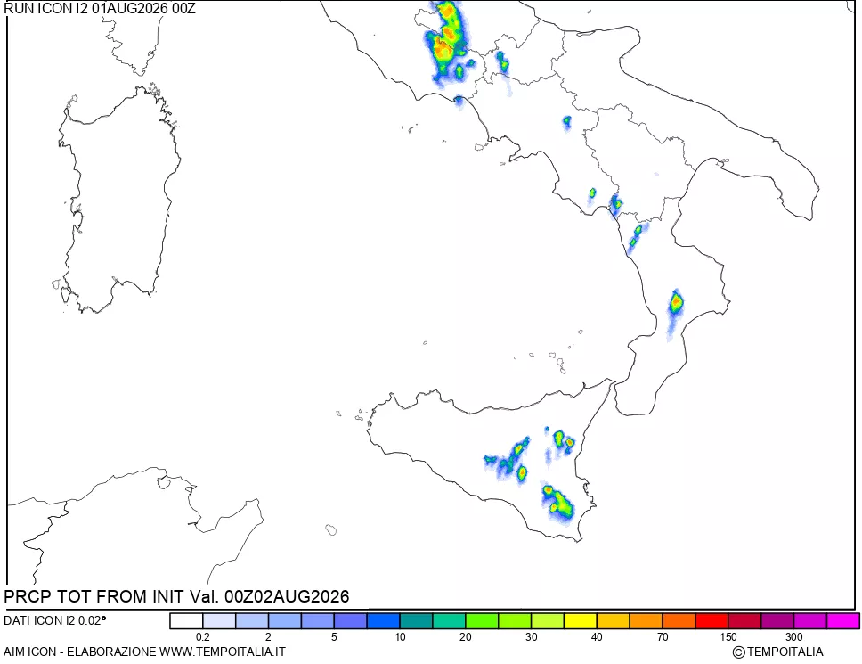 mappa Precipitazioni totali dal primo giorno