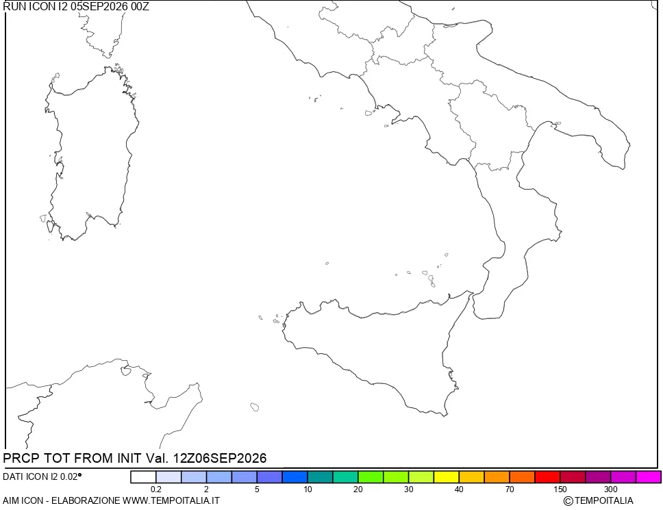mappa Precipitazioni totali dal primo giorno