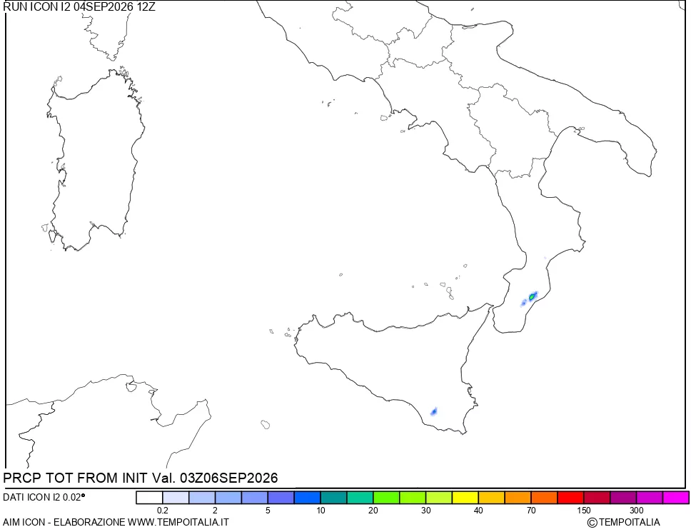 mappa Precipitazioni totali dal primo giorno
