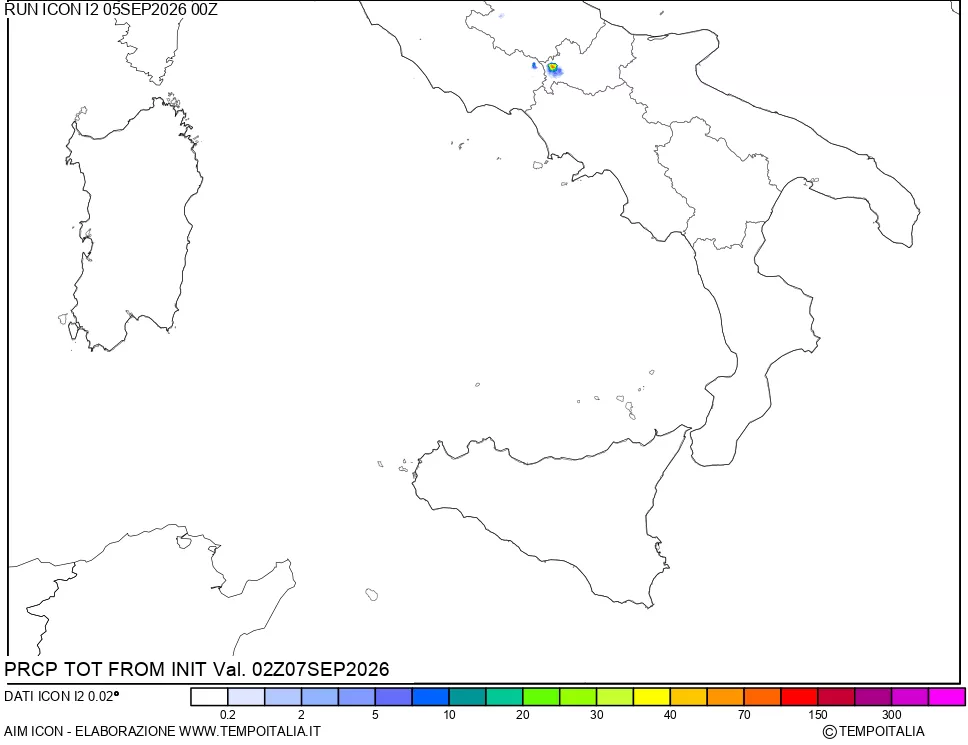 mappa Precipitazioni totali dal primo giorno