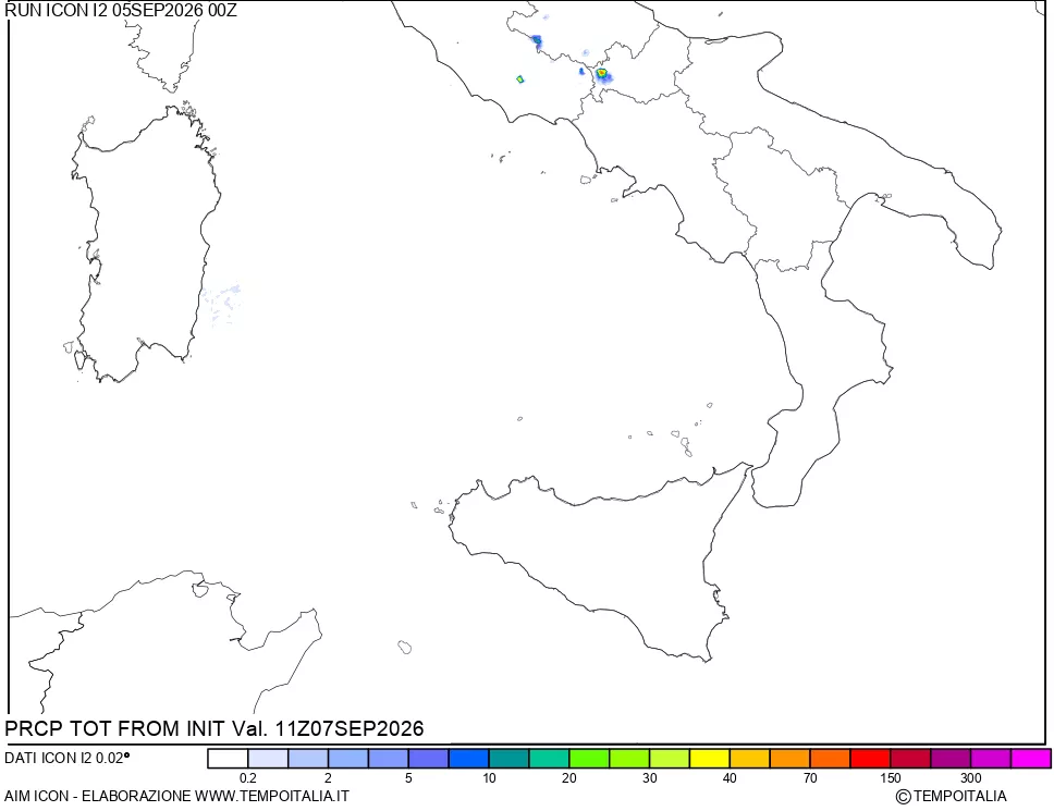 mappa Precipitazioni totali dal primo giorno