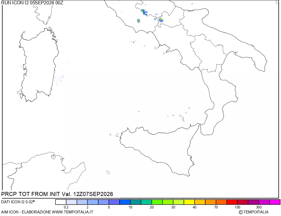 mappa Precipitazioni totali dal primo giorno