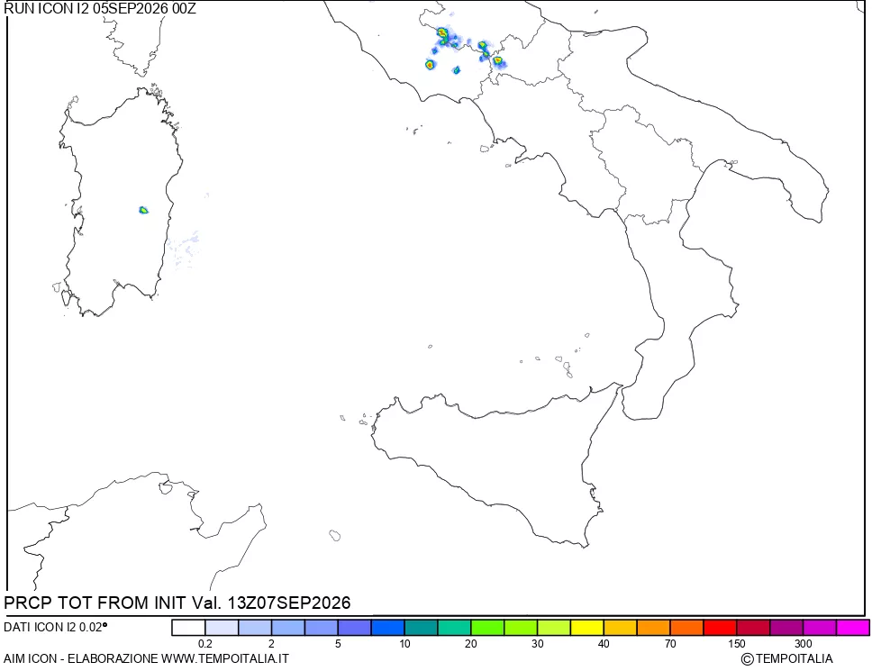 mappa Precipitazioni totali dal primo giorno