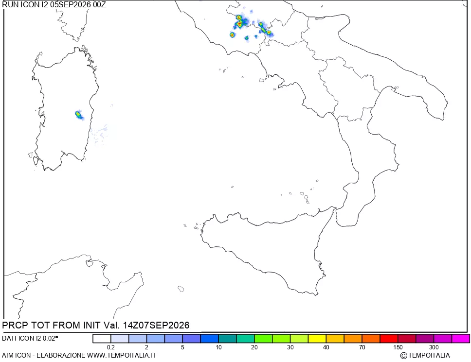 mappa Precipitazioni totali dal primo giorno