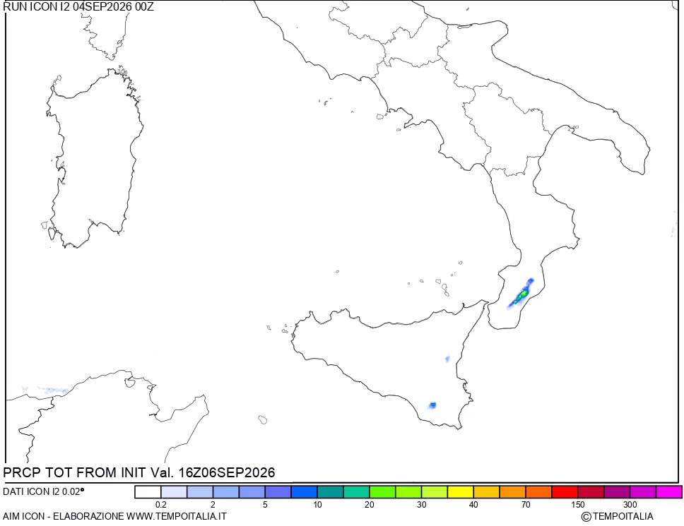 mappa Precipitazioni totali dal primo giorno
