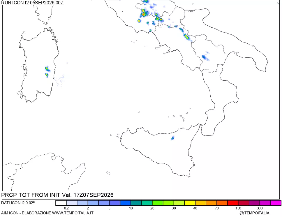 mappa Precipitazioni totali dal primo giorno