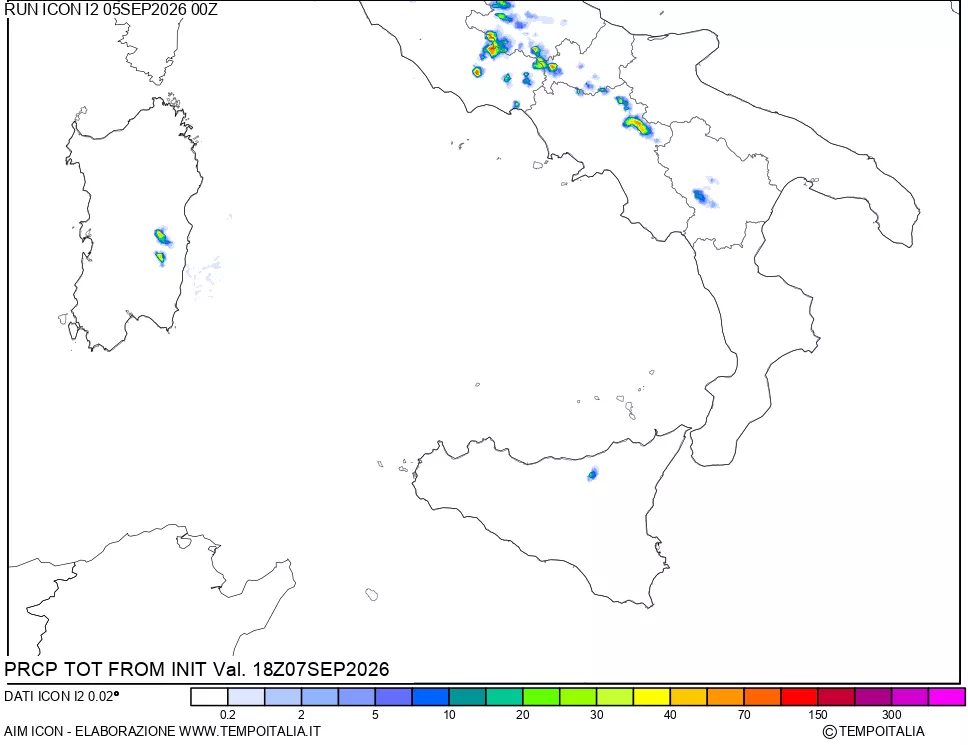 mappa Precipitazioni totali dal primo giorno