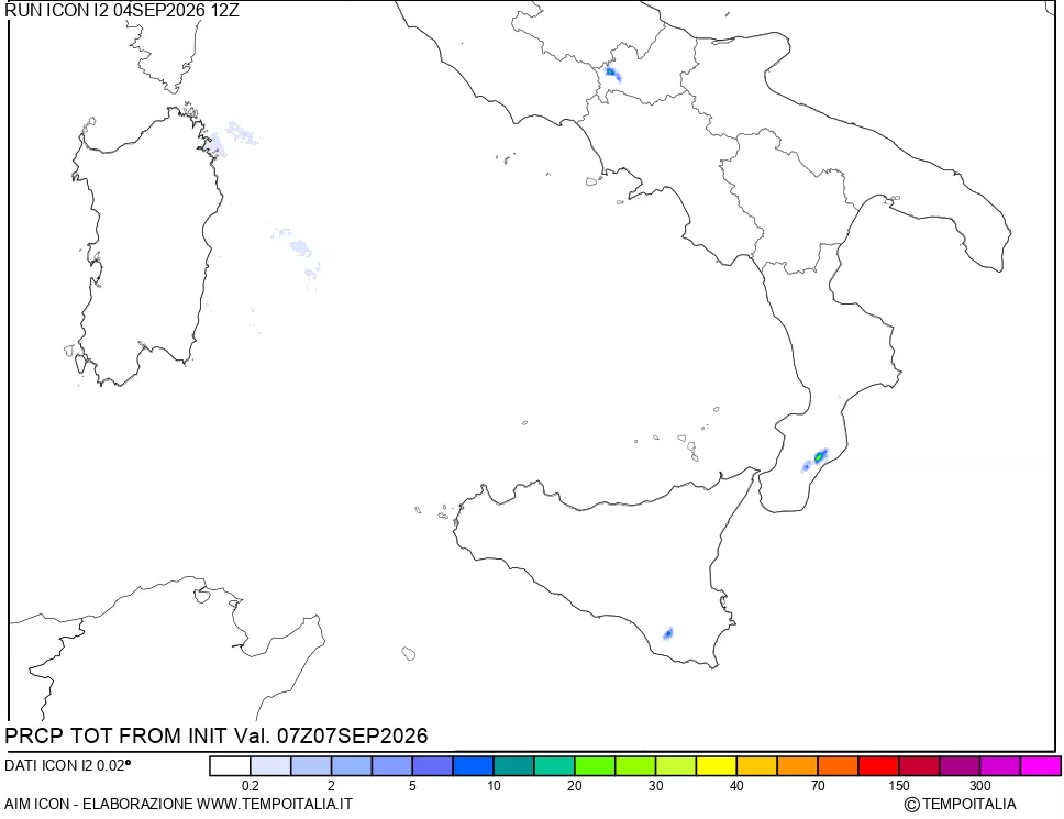mappa Precipitazioni totali dal primo giorno