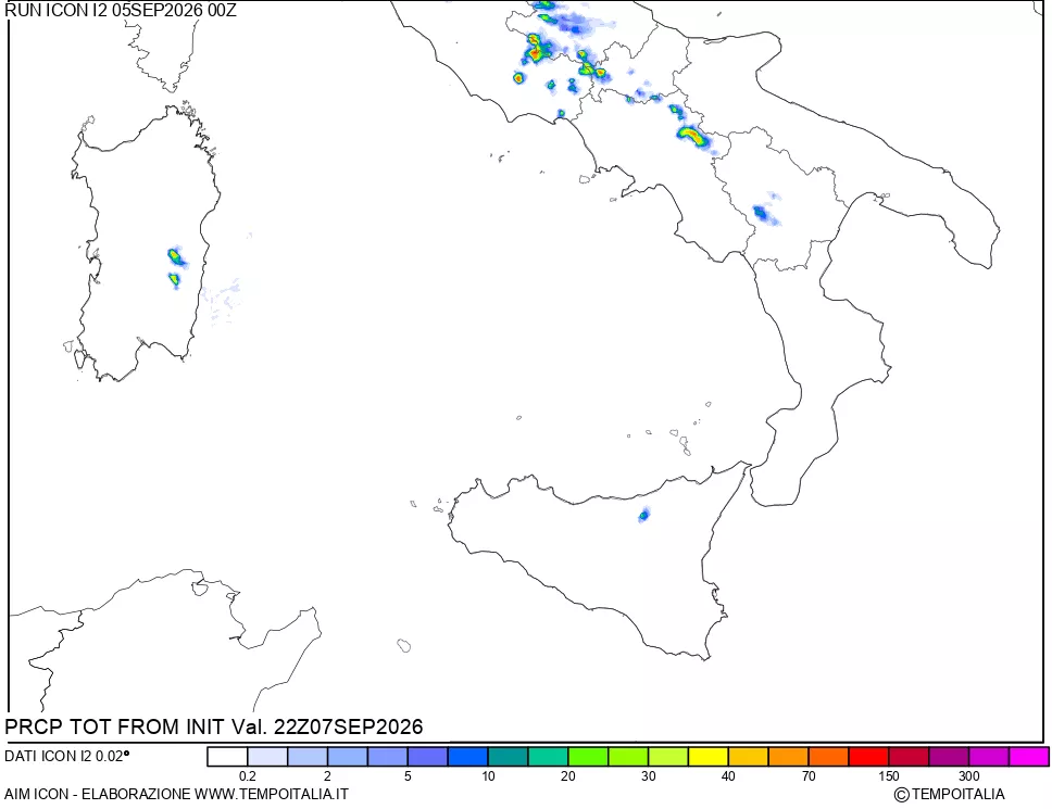 mappa Precipitazioni totali dal primo giorno