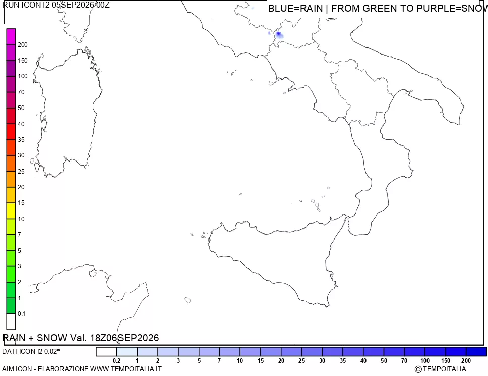 mappa Precipitazioni totali e nevose 24 ore precedenti