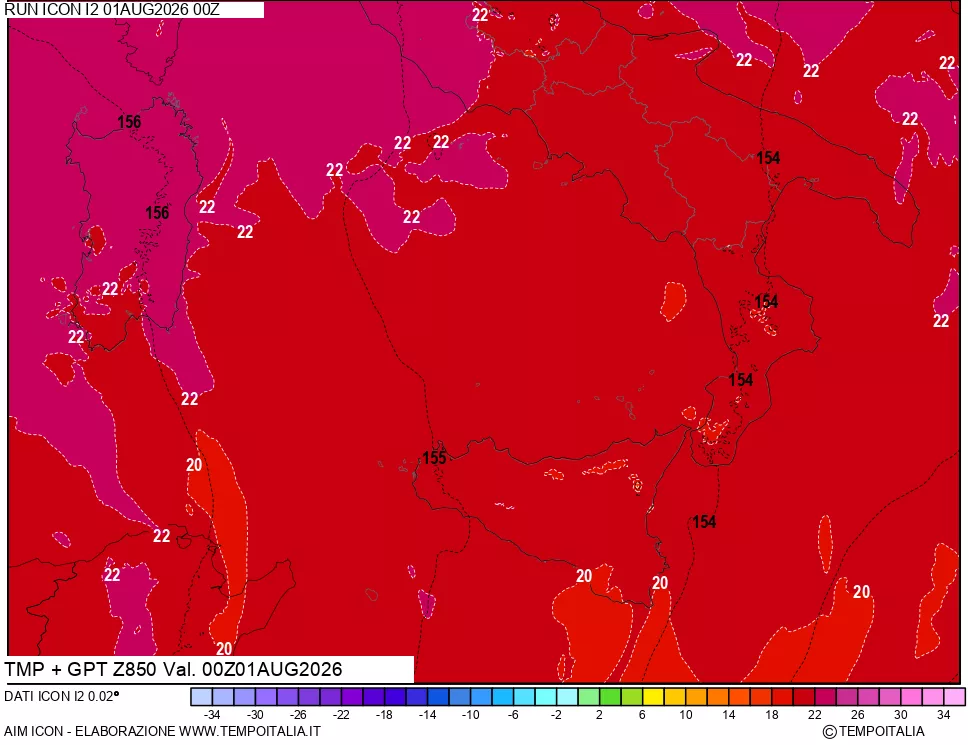 mappa 850 hPa Temp + GPT