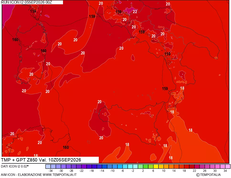 mappa 850 hPa Temp + GPT
