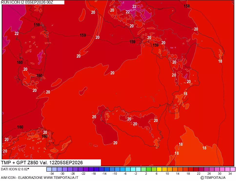 mappa 850 hPa Temp + GPT