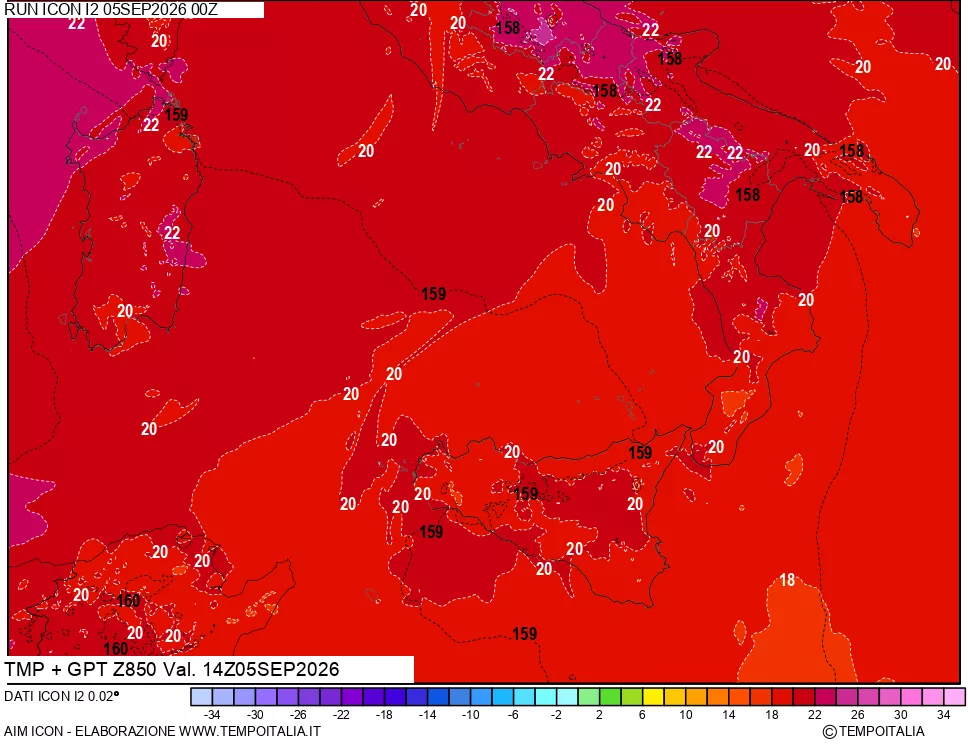 mappa 850 hPa Temp + GPT