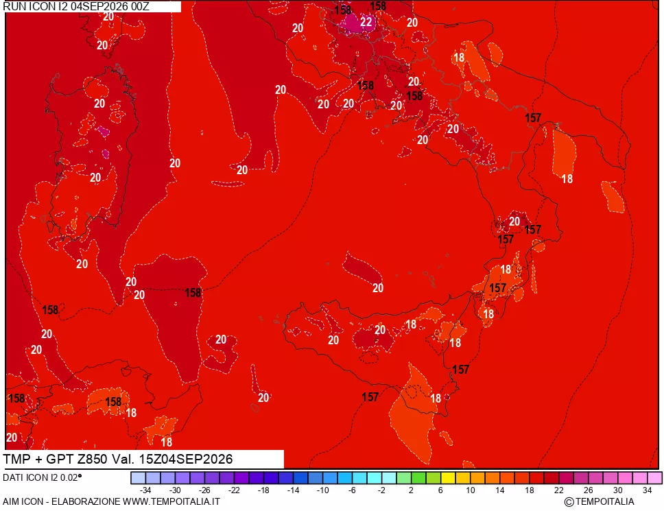 mappa 850 hPa Temp + GPT