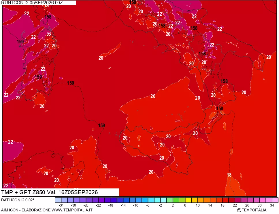 mappa 850 hPa Temp + GPT