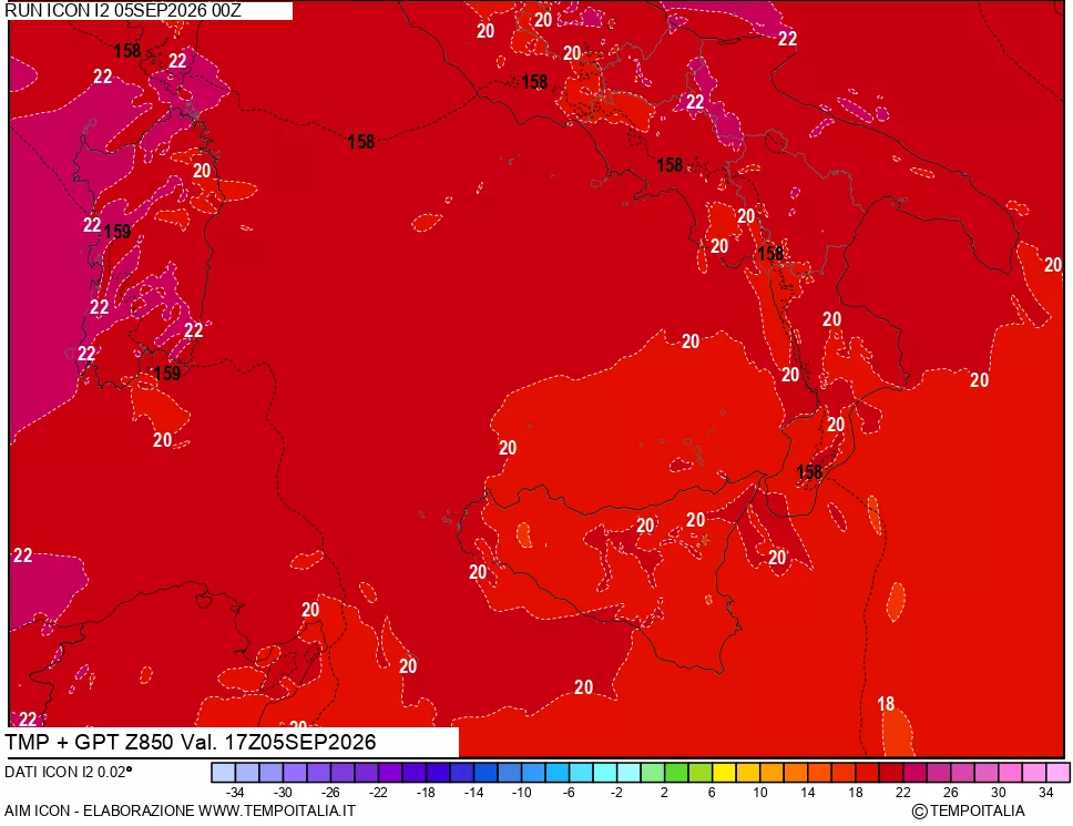 mappa 850 hPa Temp + GPT