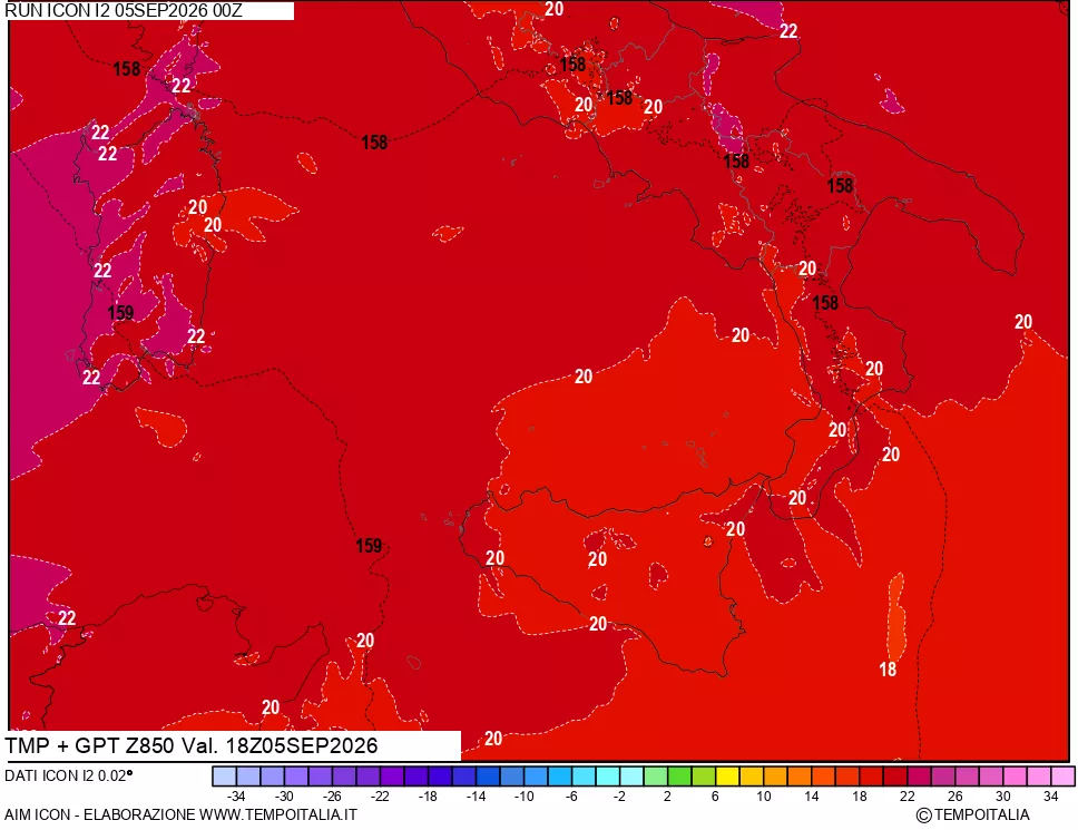 mappa 850 hPa Temp + GPT