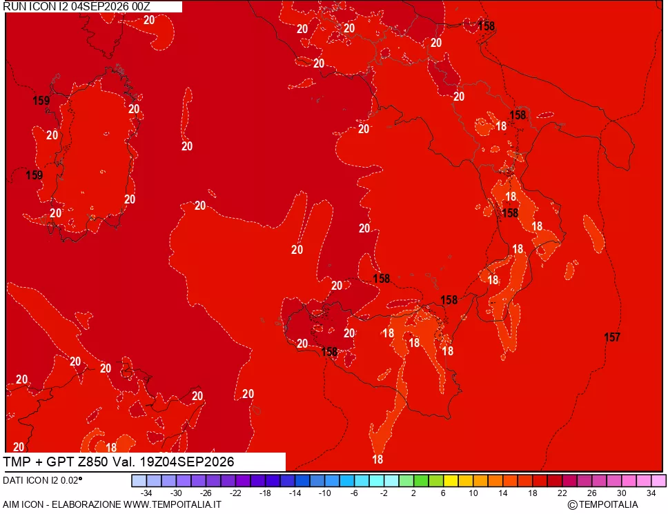 mappa 850 hPa Temp + GPT