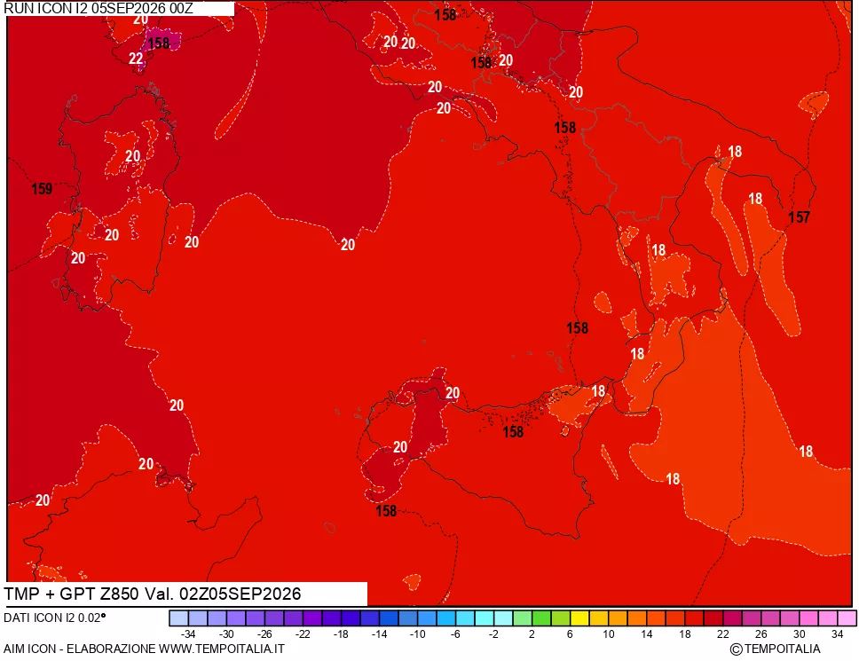 mappa 850 hPa Temp + GPT