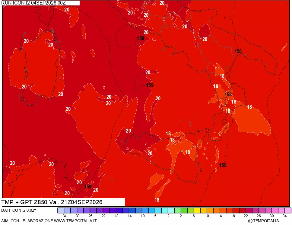 mappa 850 hPa Temp + GPT
