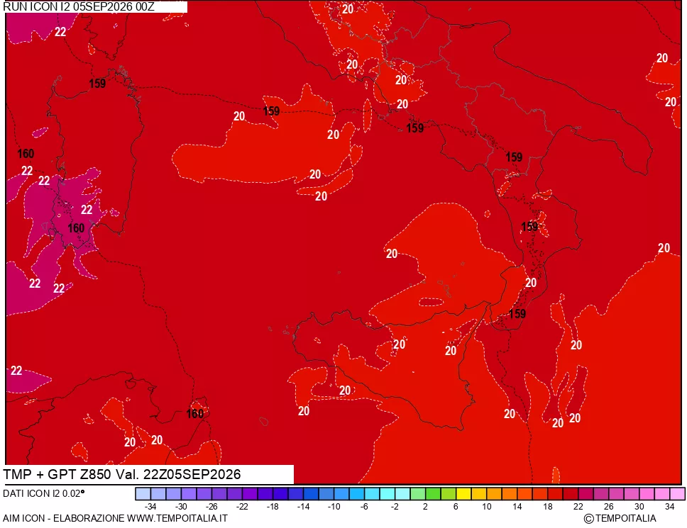 mappa 850 hPa Temp + GPT
