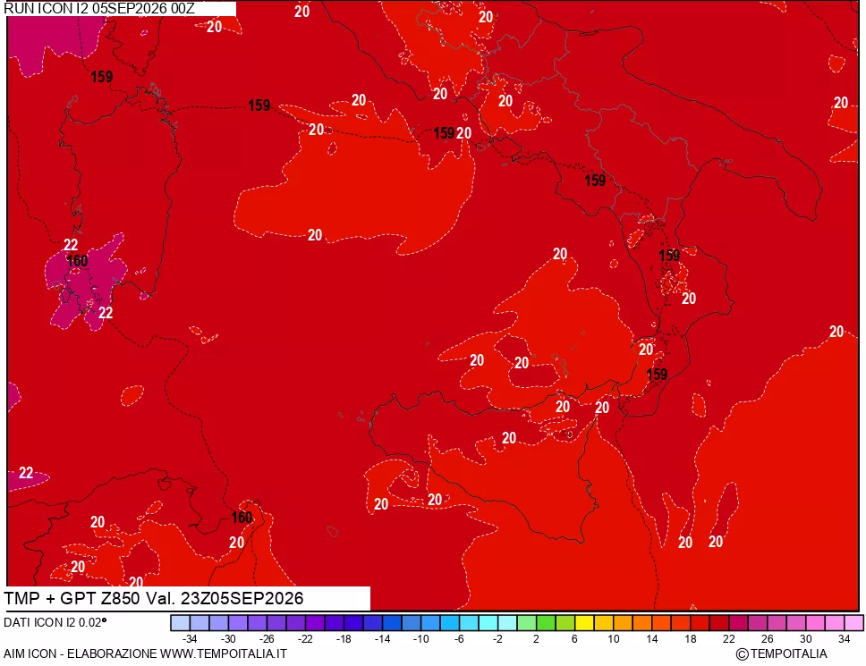 mappa 850 hPa Temp + GPT