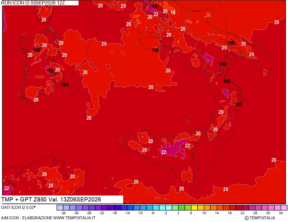 mappa 850 hPa Temp + GPT