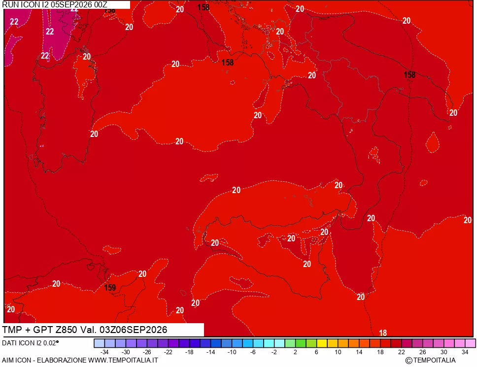 mappa 850 hPa Temp + GPT
