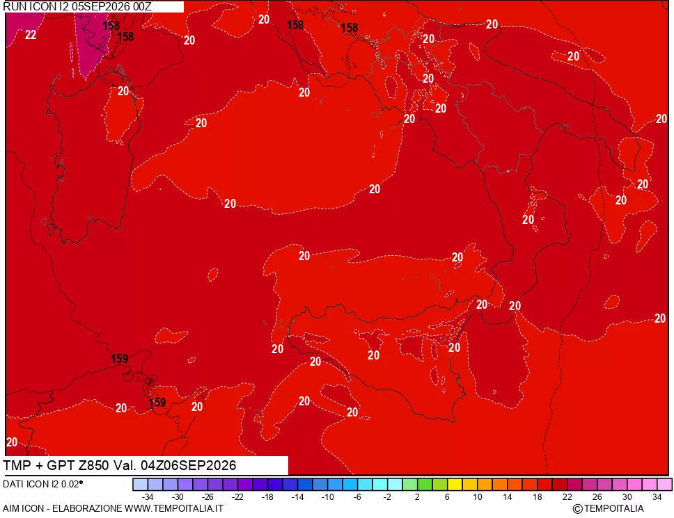 mappa 850 hPa Temp + GPT