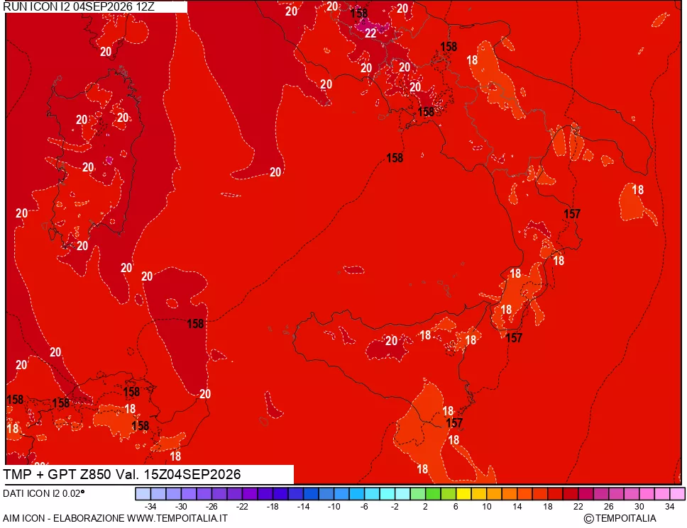 mappa 850 hPa Temp + GPT