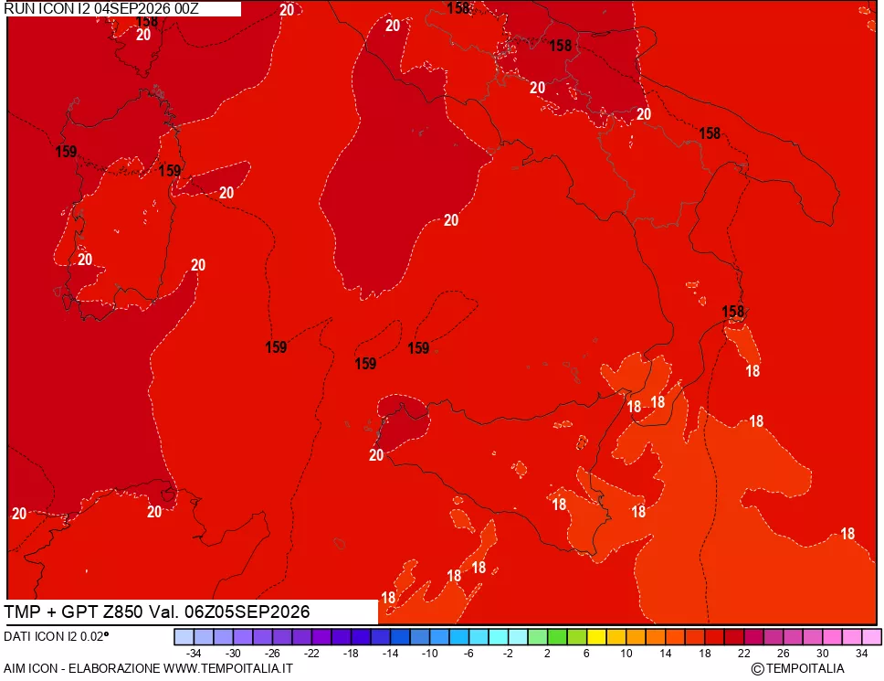 mappa 850 hPa Temp + GPT