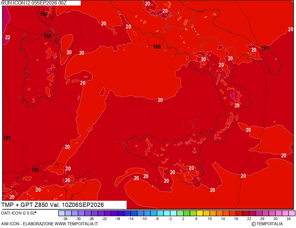 mappa 850 hPa Temp + GPT