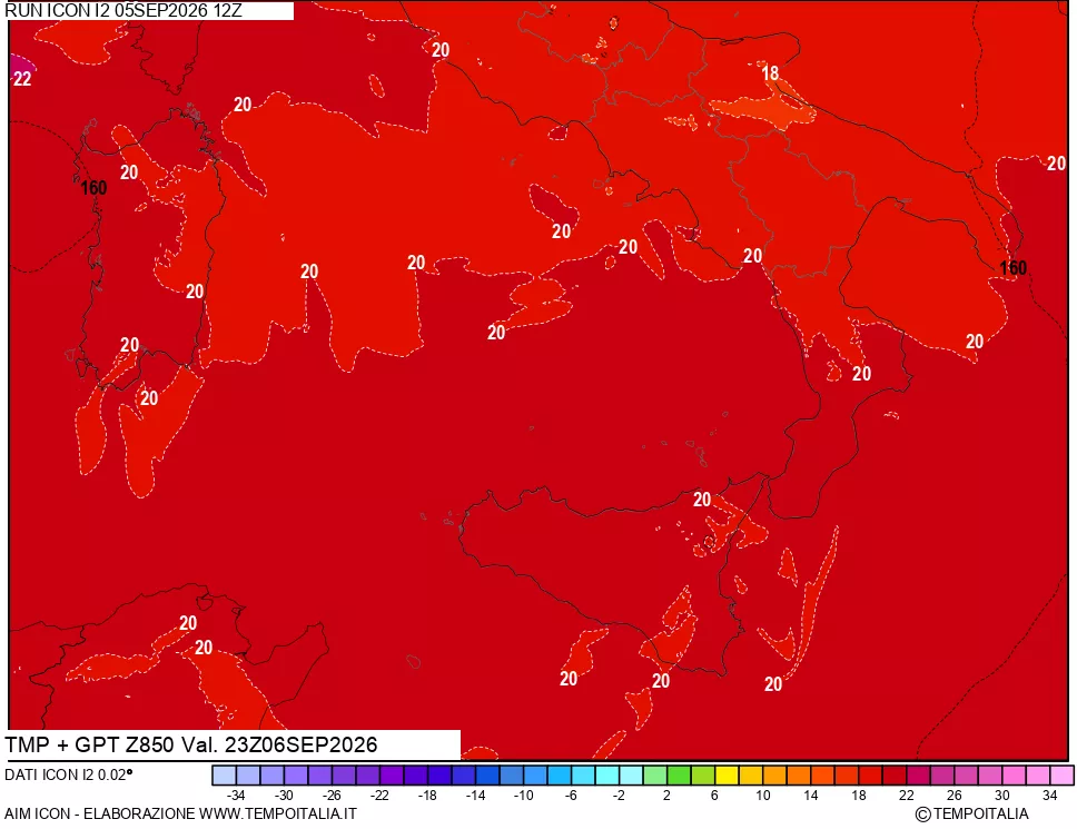 mappa 850 hPa Temp + GPT